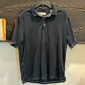 Mens Medium Tommy Bahama Blue Polyester Polo White Trim